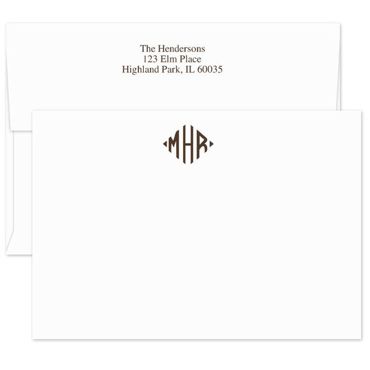 Jumbo Flat Note Cards with Monogram - Raised Ink